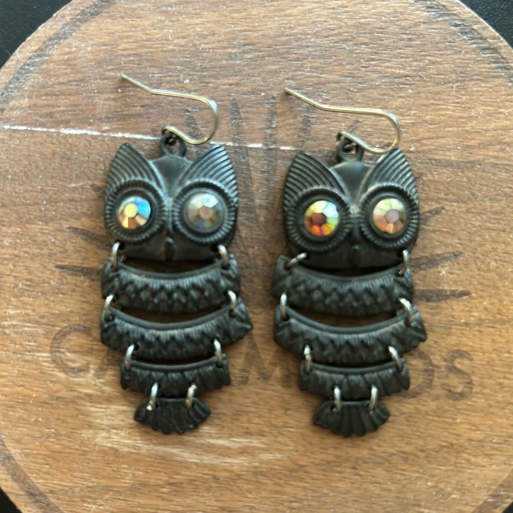 Owl Earrings with Faceted Glass Eyes